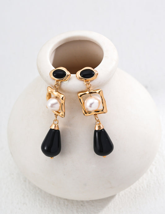 RXY Silver Natural Pearl Onyx Earrings - RXYjewelry